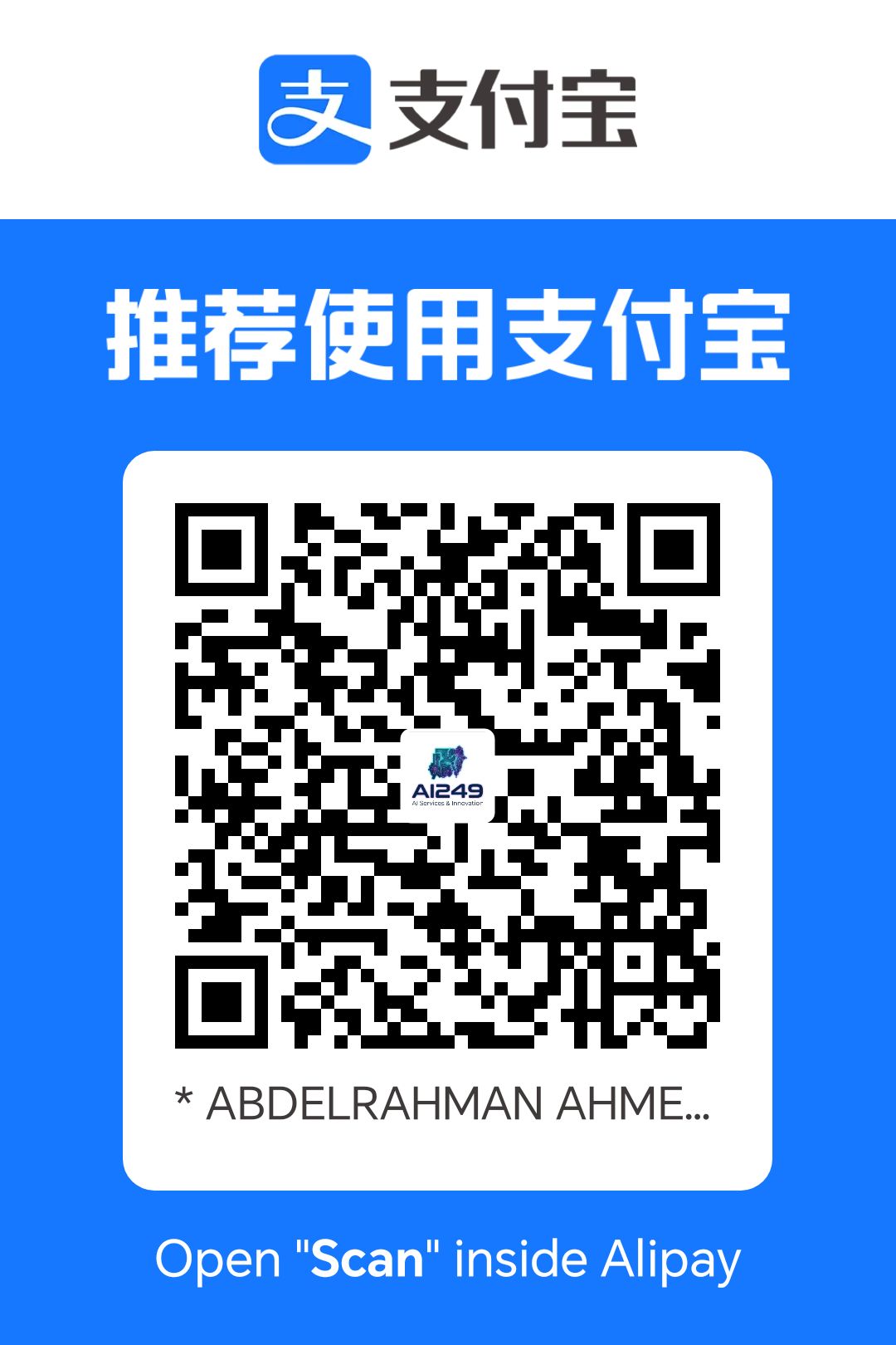 Alipay QR Code — scan to pay in CNY